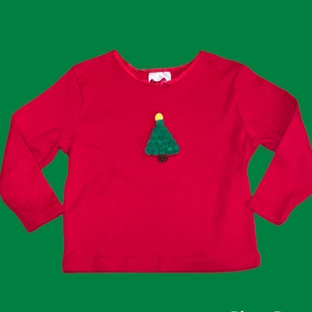 24M Red Long Sleeve Tee with PomPom Christmas Tree